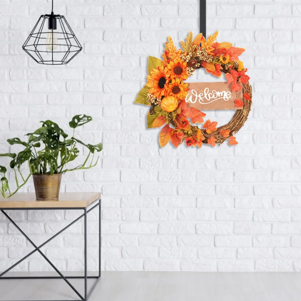 

Maple Leaf Pumpkin Wreath Halloween Thanksgiving Day Handmade Artificial Berries Garland Indoor Outdoor Decoration