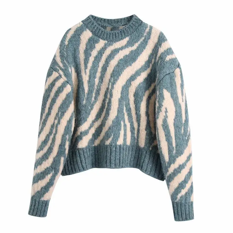 

Autumn Winter Sweaters Women Fashion Thick Zebra Crop Knitted Sweater Jumper O Neck Female Oversize Pullovers Casual Chic Tops