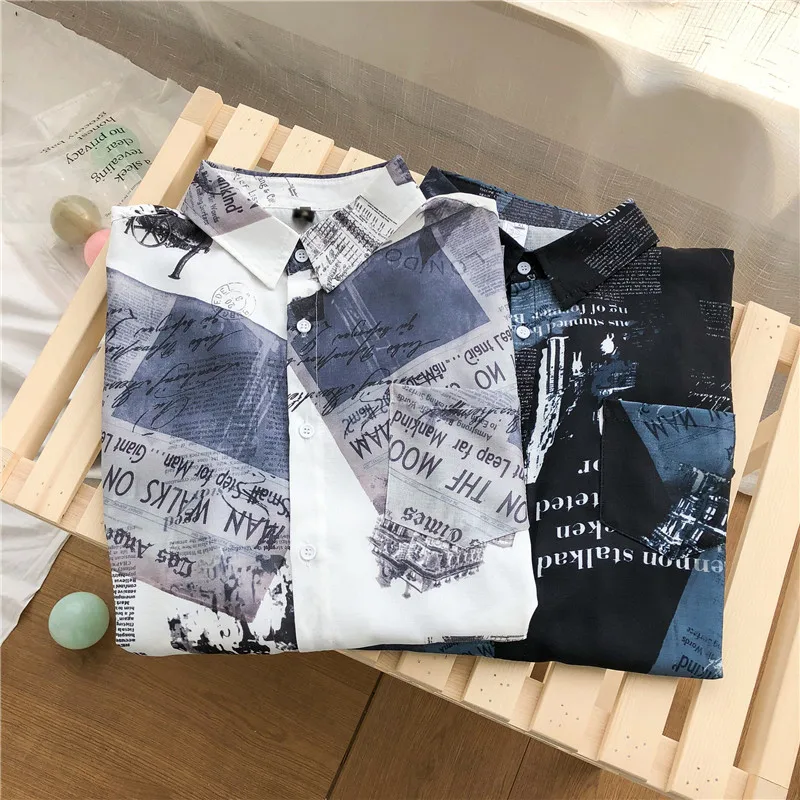 Женская Новинка весна-лето 2020 Мужская рубашка с длинным рукавом и принтом в