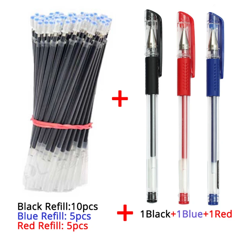 

3+20Pcs/Set Gel Pens Refill Set Black Blue Red ink ballpoint pen Bullet tip 0.5mm journal writing school supplies Stationery
