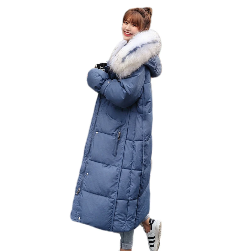 Женские зимние парки с густым меховым воротником однотонные куртки капюшоном из