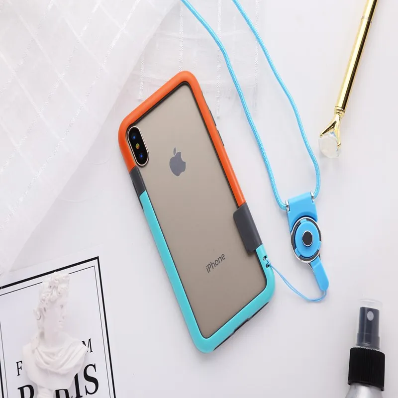 

For Apple iPhone 12Pro 12 mini Phone Case Cover Soft TPU + Plastic Bicolor Dots Frame For iphone 12 Pro Max With Lanyard String