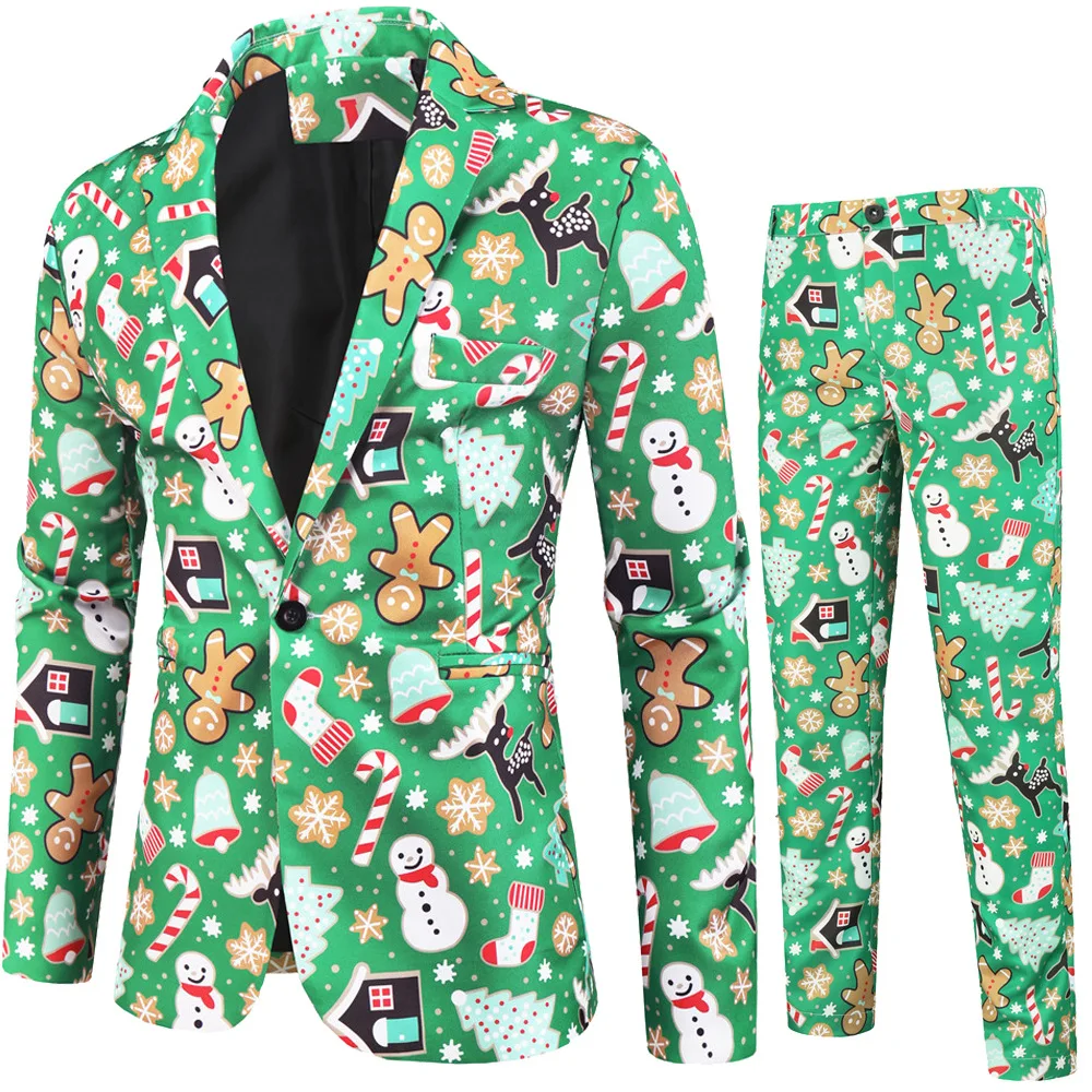 

Men Sets Christmas Button Jacket and Pant Sets Autumn Winter Two Piece Sets 3D Floral Print 2 Piece Suit for Men