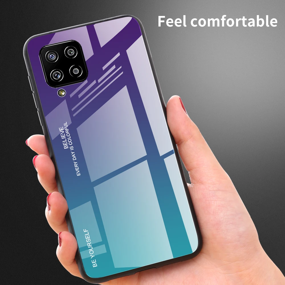 Gradient Tempered Glass Case For Samsung Galaxy A42 A21 A21S A51 A52 A52S A53 A73 A13 A 71 72 32 5G Luxury Case Back Cover