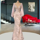 Женское вечернее платье с бусинами, розовое платье с пышными рукавами для средневостовечерние вечера, платье ручной работы для выпускного вечера, 2021