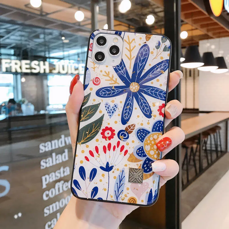 

Luxury Bling Gold Foil Phone Case For IPhone 12 11 Pro Max X XR Xsmax 8 7 6 6s Plus SE2 Glitter Clear Sunflower Soft TPU Cover