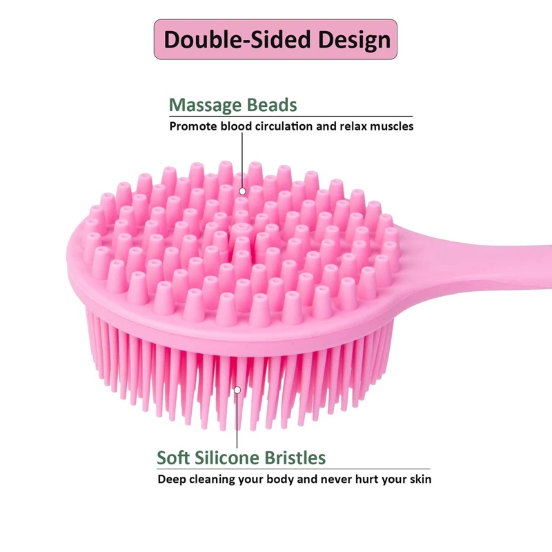 

Silicone Back Scrubber, Long Handle Soft Bristles Bath Brush, Body Shower Washing Brush Wet or Dry Cleaning