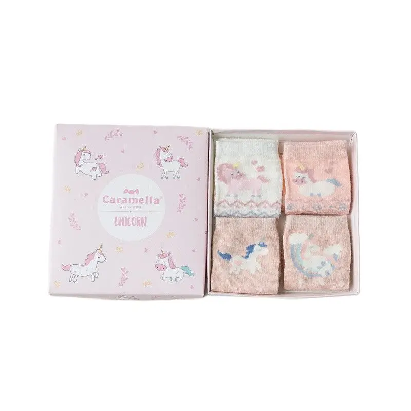 4 пар/лот носки с единорогами 100% хлопковые для маленьких девочек розовый подарок