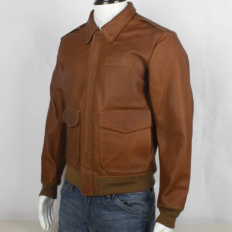 

Men 2020 Brown USAF Military A2 Pilot Leather Jacket Large Size XXXL Genuine Cowhide Autumn Natural Aviator Leather Coat