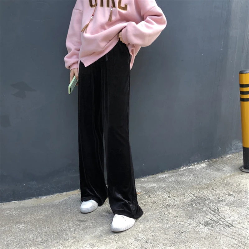 

Women's Pants Wide Leg High Elastic Waist Spring Summer 2021 New Lady Wild Velvet Ankle-Length Trousers