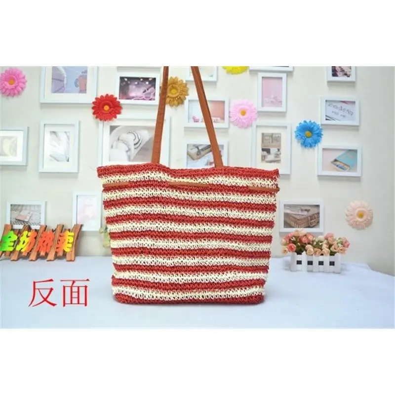 

38x34CM Crochet Stripes Interwoven Straw Bag Women New Straw Beach Bag Fashion New a6329