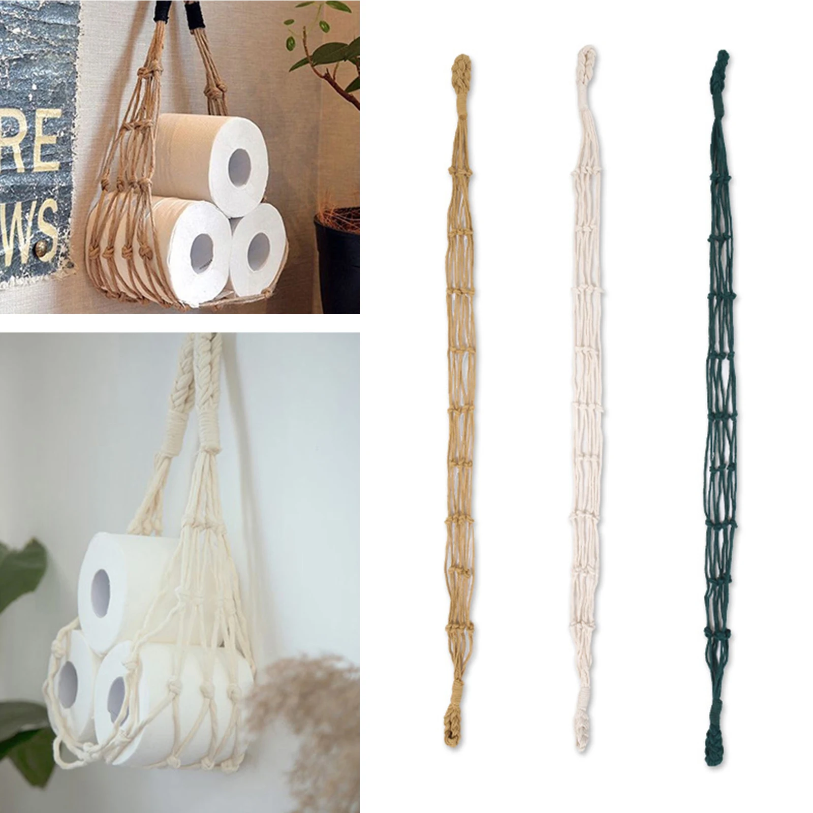 

Wall Hanging Cotton Rope Toilet Paper Holder Storage Bag Pocket for Boat Beach Seahorse Theme Bathroom Decor Home Hotel