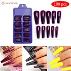 100 шт. накладные ногти для маникюра, разноцветные накладные ногти с полным покрытием, длинный гроб, съемные ногти, накладные ногти, накладные ногти для женщин, дизайн ногтей