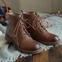 Handmade Genuine Leather Martin Boots Lace-Up Combat Boots Retro Chunky Ankle Boots 2020 Winter Boots Brown