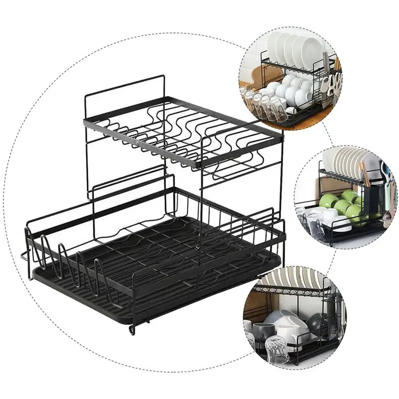 

1 Pc Dish Drying Rack Double Layers Storage Rack Multipurpose Dish Rack Plates Cup Tableware Bowl Shelf