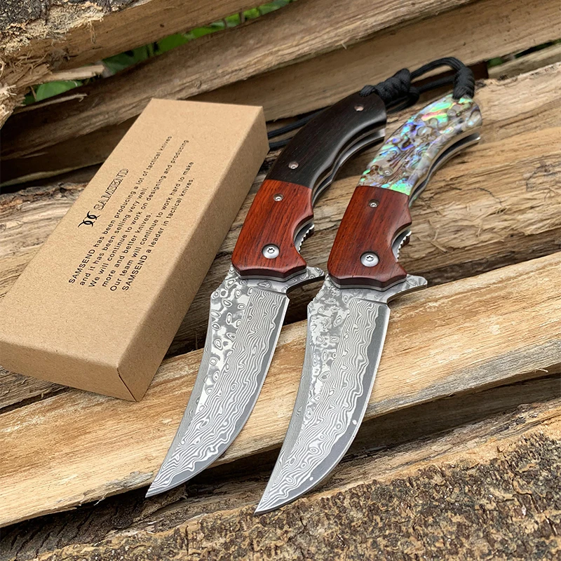 VG10 Дамасская сталь складной нож сандаловое дерево + цветная оболочка