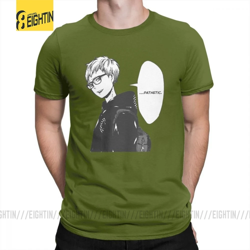 Футболки Haikyuu, футболки Tsukishima Kei, Классические летние футболки с коротким рукавом и круглым вырезом, хлопок, комиксы, футболки для мужчин, большие размеры - Цвет: Армейский зеленый