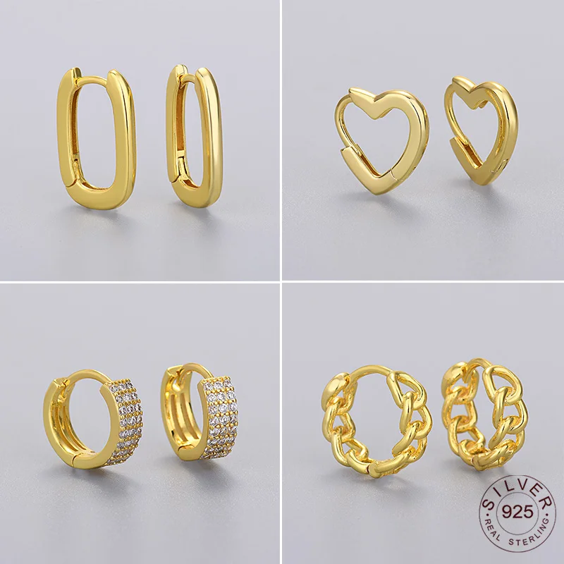 

925 Sterling Silver Huggie Earrings For Women Vintage Gold Twisted Textured Chunky Hoop Earrings Minimalist Jewelry Pendientes