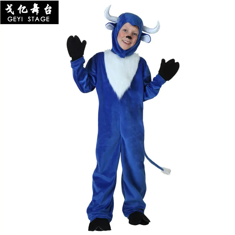 

Luxury stage performance costumes cow suit adult men and women children children sexy blue buffalo suit parent-child costume
