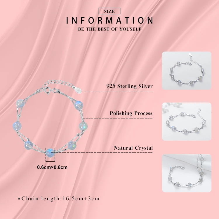 Женский браслет с натуральным лунным кристаллом MODIAN из серебра 925 пробы цепочкой