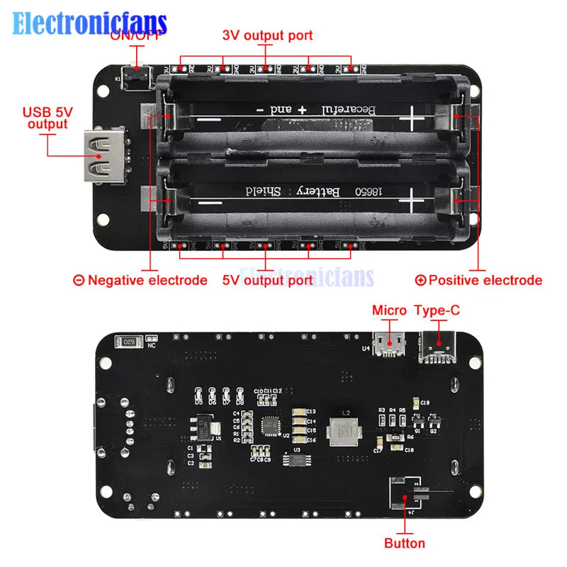Двойной 18650 литиевая Защита аккумулятора V8 3V1A 5V 3A Micro USB Мощность банк Батарея зарядный модуль для Raspberry Pi, Wi-Fi, ESP8266 ESP32