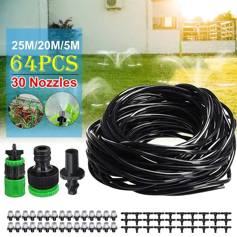 

64Pcs 25M DIY Automatic Micro Home Drip Irrigation System Garden Hose Micro Drip Watering Irrigation Kit With Adjustable Dripper