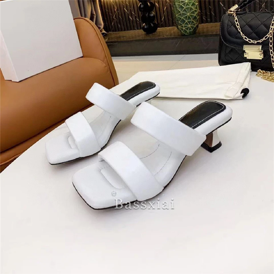 

Concise Style Summer Sandalias Mujer Square Open Toe Sexy Kitten Heel Slingbacks Slip-on Lazyman Sandals Women