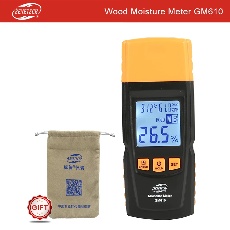 

GM610 Wood Moisture Meter 2Pins Humidity Tester Timber Damp Detector Hygrometer Range 0~70% Digital LCD Display