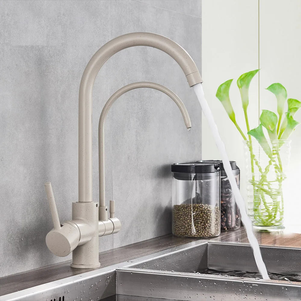 Смеситель для кухни с двойной ручкой бежевый смеситель кухонной раковины