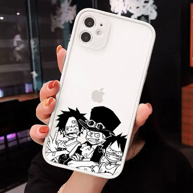 

Black & White Japan Anime one piece Phone Cases matte transparent For iphone 7 8 11 12 plus mini x xs xr pro max cover