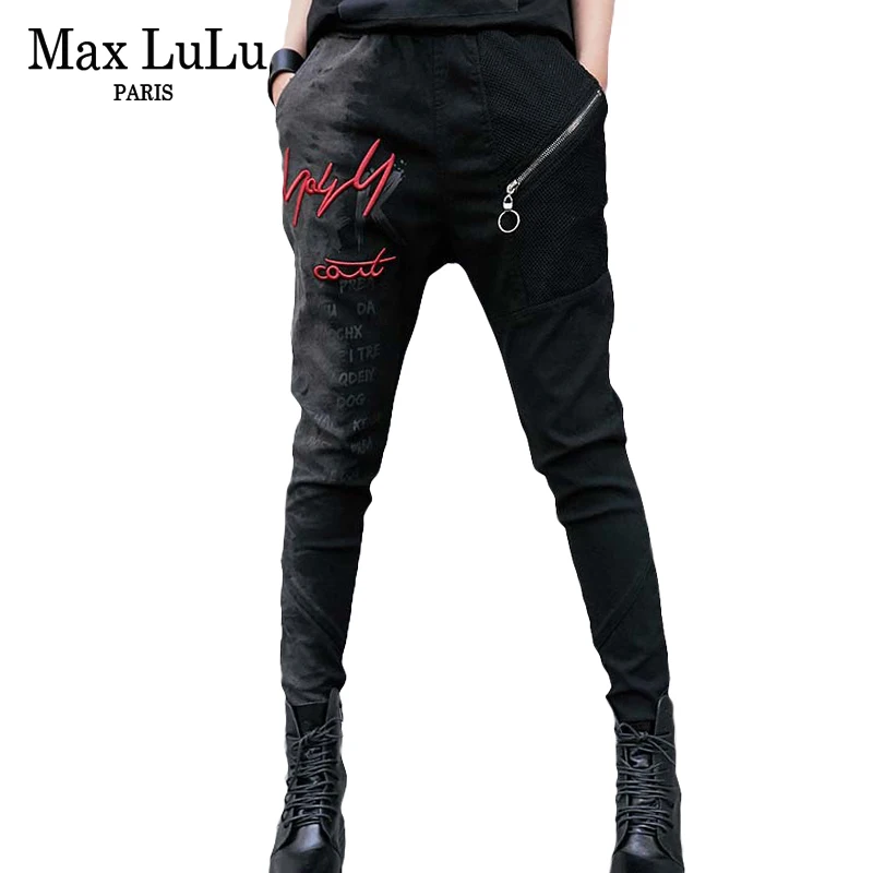 Max LuLu/модные штаны-шаровары в Корейском стиле для девочек; женские обтягивающие джинсы с вышивкой; черные Стрейчевые женские джинсовые брюки размера плюс