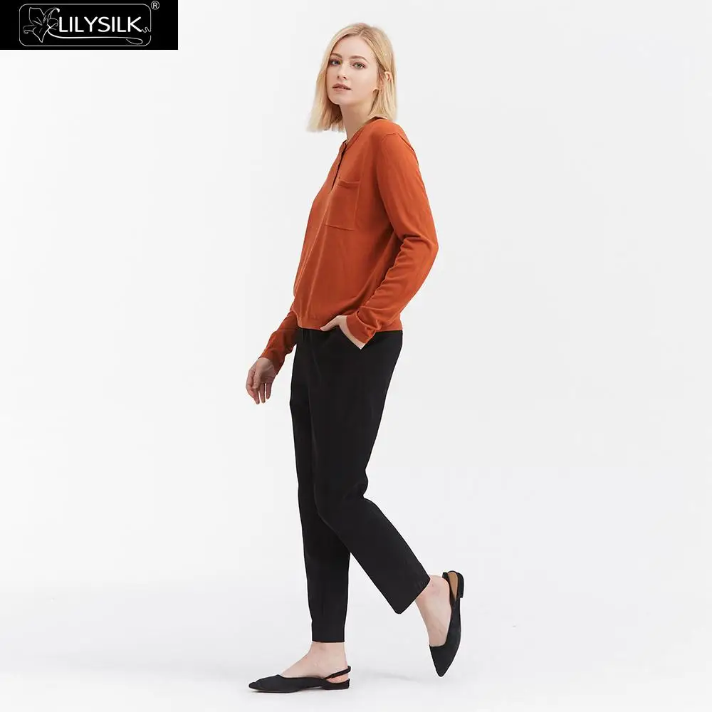 LilySilk шикарная женская футболка с воротником стойкой| |