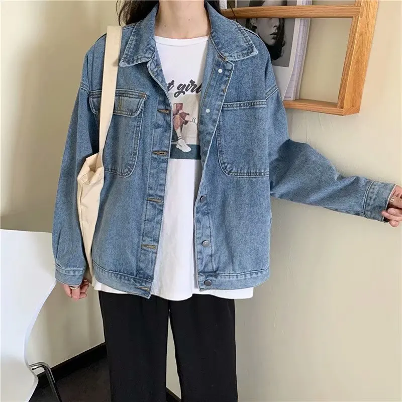 

Plus Size Jean Jacket Women Clothes Oversized Jeans Denim Coat Korean Coats Spring Fall 2021 New Jackets for Women Solid Casual