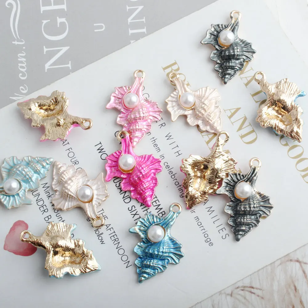 Мини заказ 10 шт. блестящие подвески эмалевый сплав круглый белый жемчужный