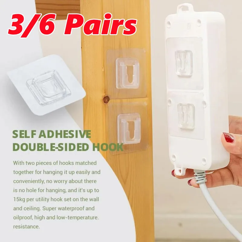 

3/6 Pairs Double-Sided Adhesive Kitchen Wall Hook Hanger Strong Transparent Wall Storage Sucker For Kitchen Bathroom Hooks