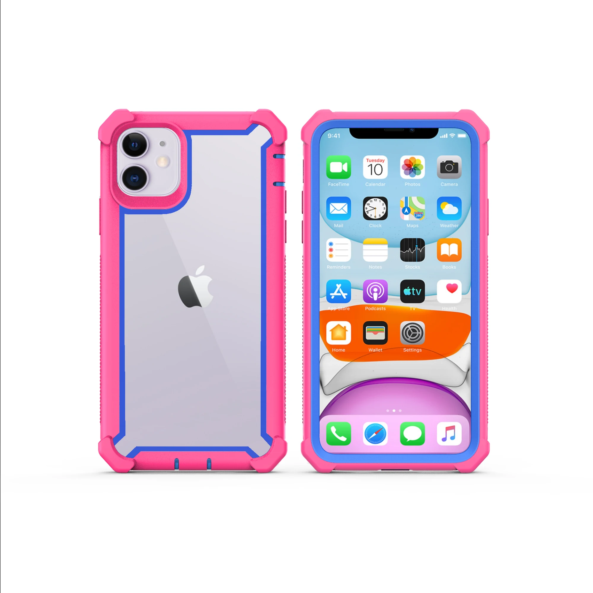 Чехол для iPhone 11 Pro XS Max XR 6 6S 7 8 Plus, усиленная защита, противоударный чехол из ПК+ ТПУ,, закаленное стекло - Цвет: Red blue