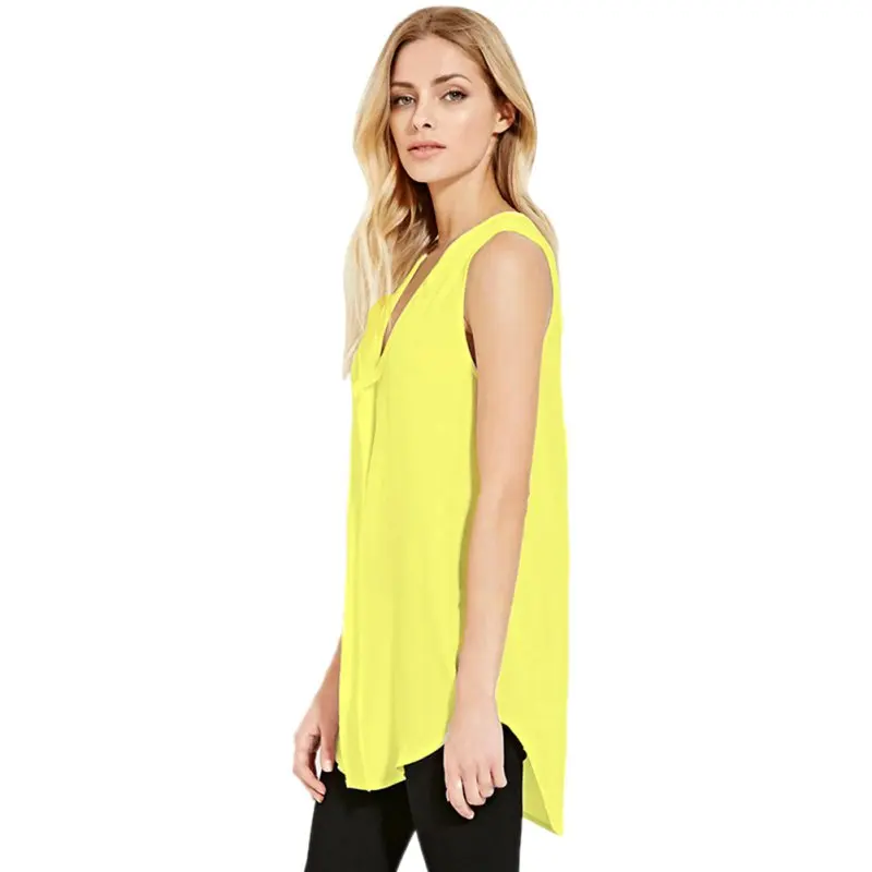 Summer New Women Casual Chiffon Tops Solid Color Ladies Loose V-Neck Sleeveless T-Shirts Plus Size 6XL | Женская одежда