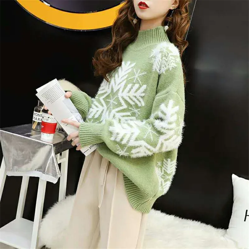 Half-neck Sweater Female Loose Head Lazy Style New Autumn And Winter Christmas Red Casual Plus Size | Женская одежда