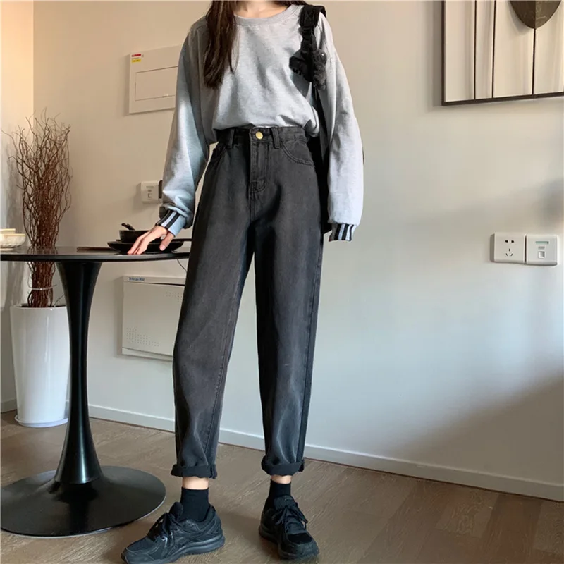 

Spring/summer Fashion 9-point straight jeans women's size Hong Kong style high waist slim fat mm loose Joker Torre pants