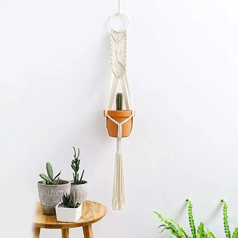 

Flower Baskets Garden Decoration Green Plant Hanging Basket Manually Knitted Rope