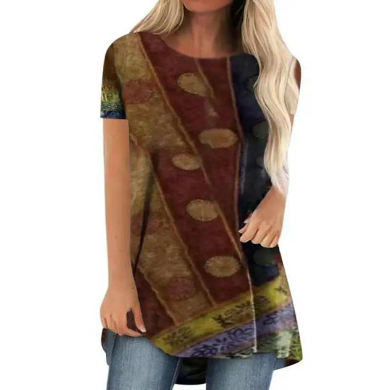 

Women Retro Floral Print T-Shirt Blouse Short Sleeve Casual Loose Tee Shirt Top