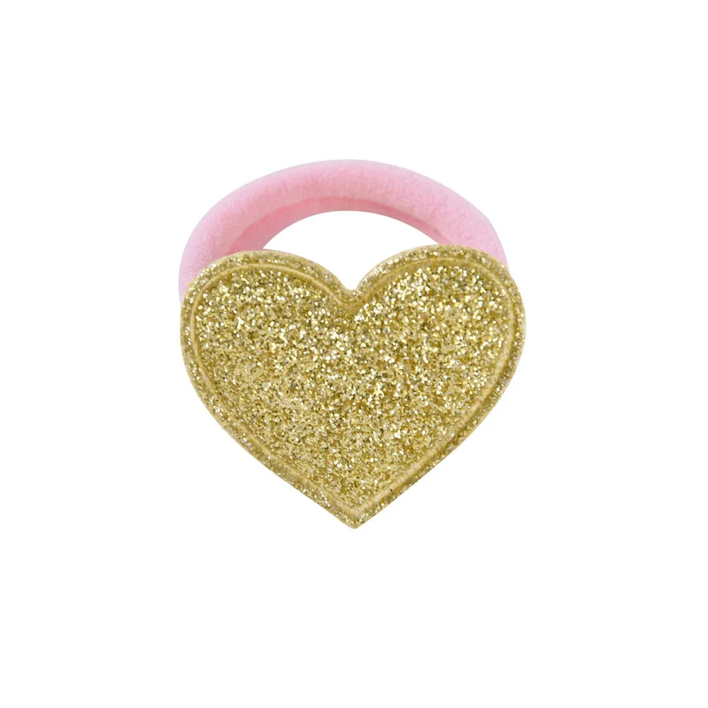 03 Gold Heart Блестящая блестящая диадема, эластичная резинка для волос, 6 шт./партия, резиновый хвост для маленьких девочек с сердечками, милый нейлоновый галстук-держатель для маленьких детей со звездами - Цвет: 03 Gold Heart