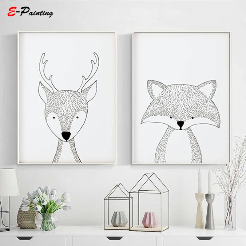 Настенная картина в скандинавском стиле рисунок на холсте леса детской комнаты