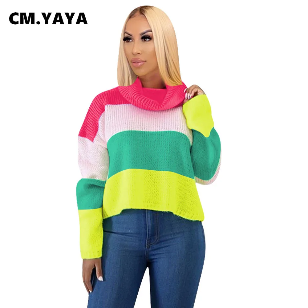Осенне-зимний женский полосатый свитер CM.YAYA Свитера с длинным рукавом и