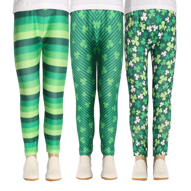 Raisvern/Детские обтягивающие брюки зеленого цвета с принтом День Святого Патрика