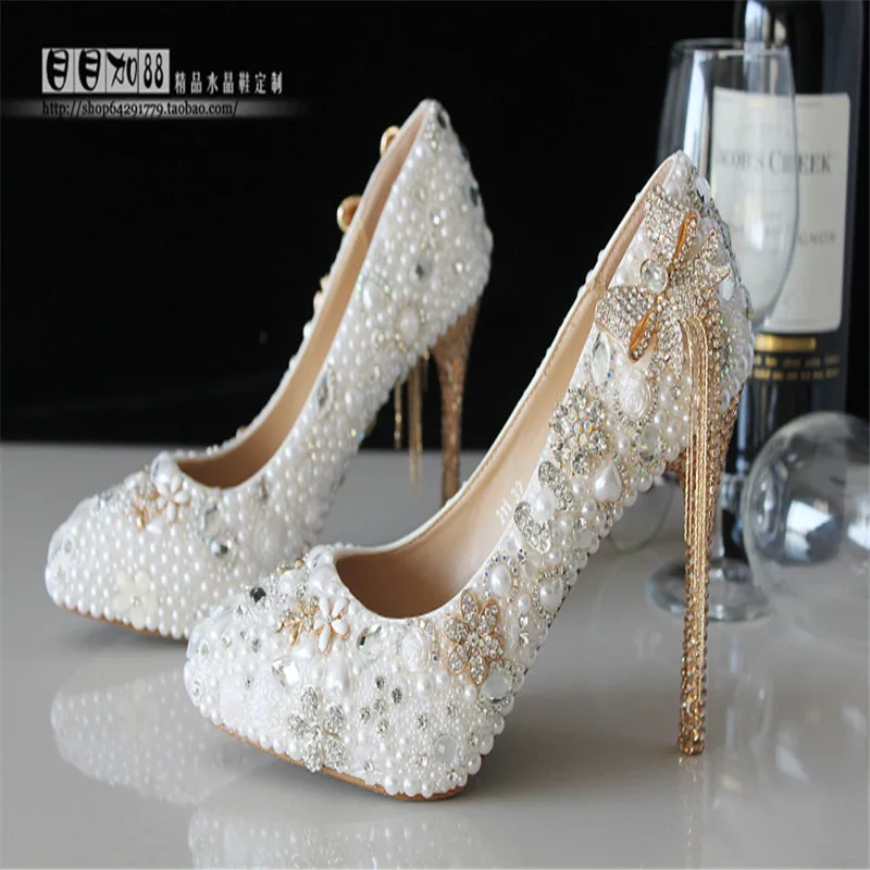 

Женские свадебные туфли на высоком каблуке, демисезонные свадебные туфли с белым жемчугом и острым носком, туфли больших размеров 34-43, 2021