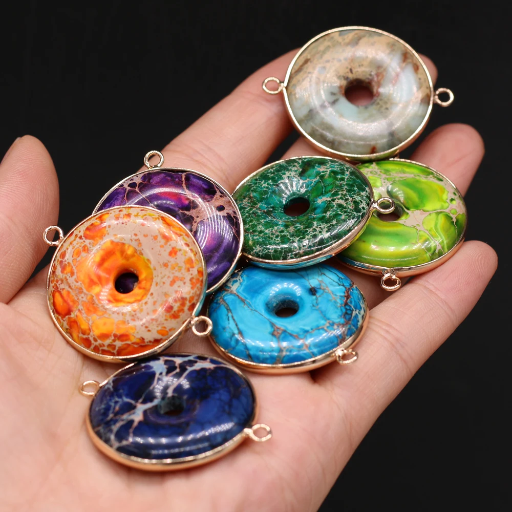 Натуральный Полудрагоценный Камень Кулон Круговой Позолоченный край