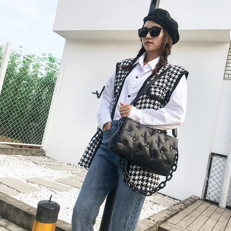 

Vintage Soft PU Chains Shoulder Bag For Women Female Hobos Summer Underarm Clutches Tote Handbag