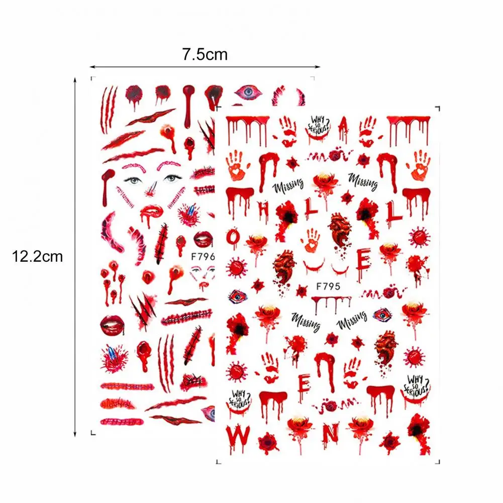

2Pcs/Set Bloody Nail Horror Sticker Halloween Patterns Red Eyes Unique Hands Sliders Suture Scars DIY Nail Art Stickers Manicure
