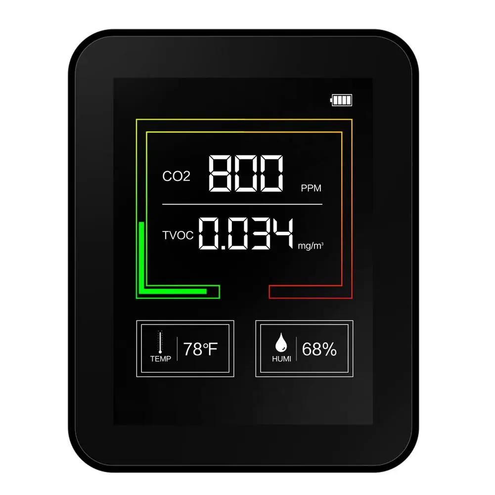 

CO2 Meter Digital Temperature Humidity Sensor Tester 5 in1 Air Quality Monitor Carbon Dioxide TVOC Formaldehyde HCHO Detector